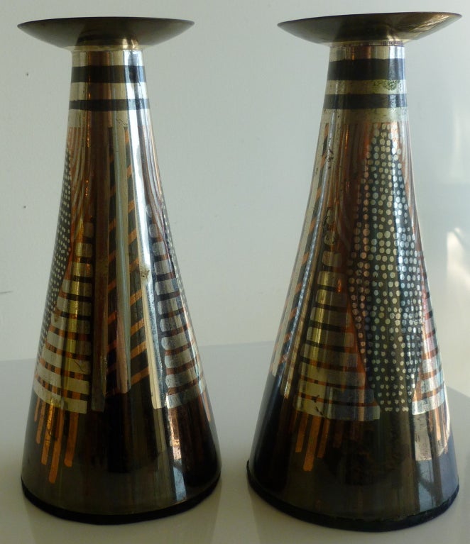 Pair of Rosenthal Netter Sculptural Mixed Metal Candlesticks