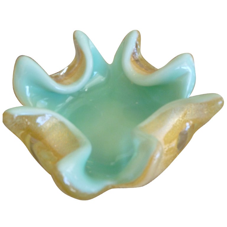 Barovier Italian Murano Glass Aventurine and Turquoise Bowl