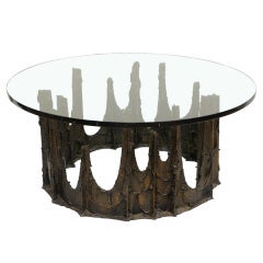Signed Paul Evans Stalagmite Sculpted Bronze Cocktail Table