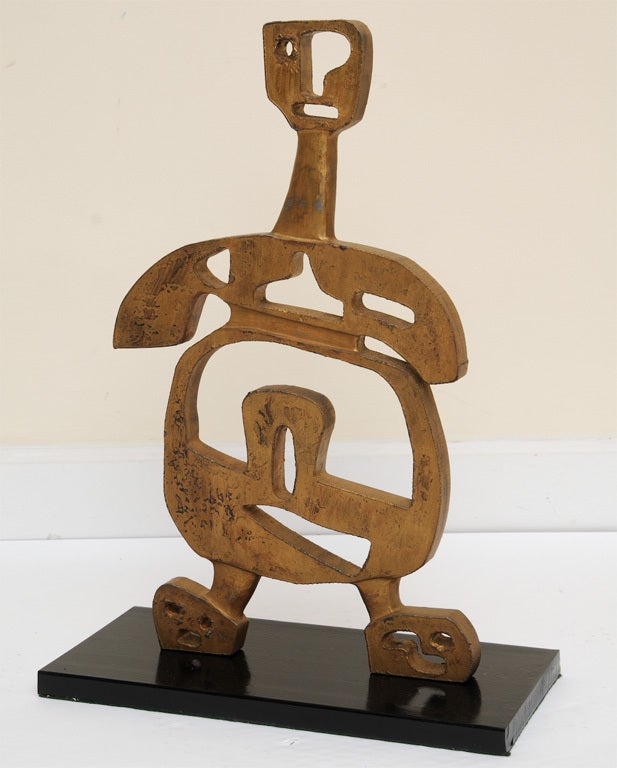 This one of a kind, unique monumental and very heavy  signed cubist Mathias Goeritz cutout iron sculpture that stands on a black steel base. This is so fantastic! The sculpture itself is 24