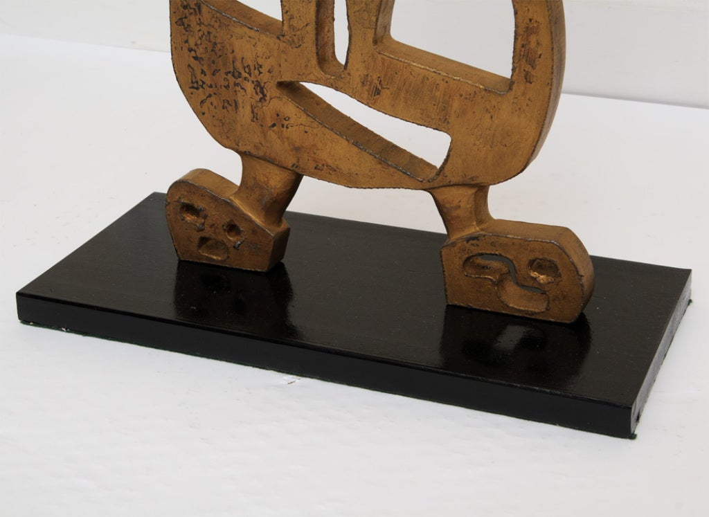 Signed Mathias Goeritz Gilded Iron and Steel Cubist Sculpture In Good Condition In North Miami, FL
