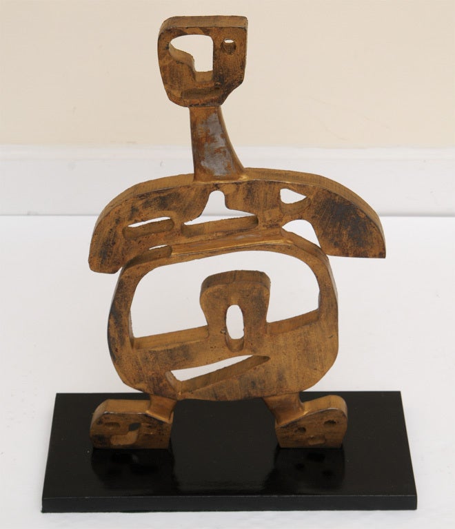 20th Century Signed Mathias Goeritz Gilded Iron and Steel Cubist Sculpture