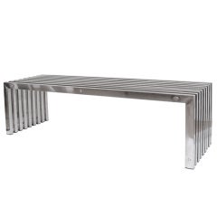 Milo Baughman Style Stainless Steel  Moderne Slated Bench