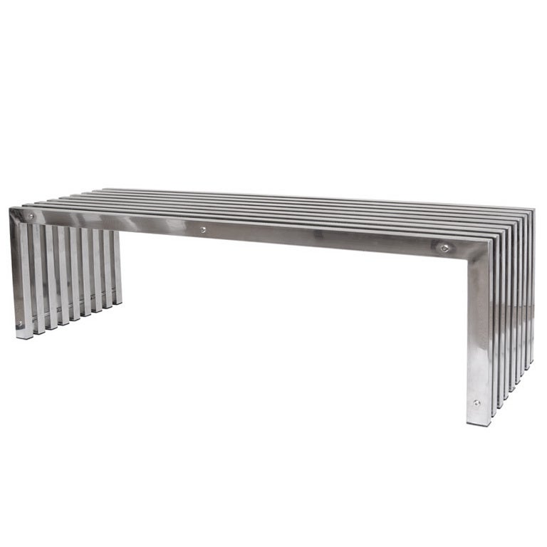 Milo Baughman Style Stainless Steel  Moderne Slated Bench