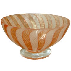 Beautiful Italian Murano Glass Orange and White Latticino Bowl/S