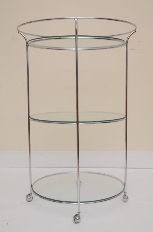 3 Tiered Round Chrome Italian Bar Cart/Serving/Vanity Cart In Good Condition In North Miami, FL