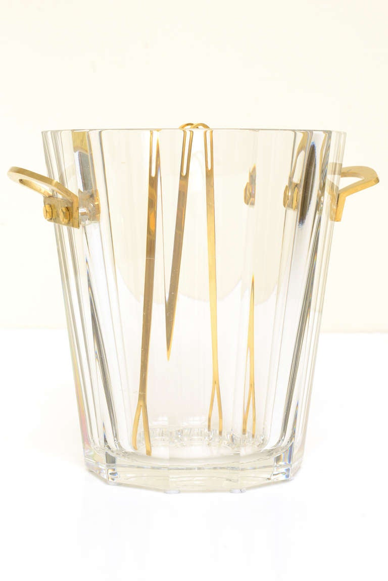 Baccarat Crystal and Bronze Modernist Champagne Holder/Ice Bucket In Good Condition In North Miami, FL