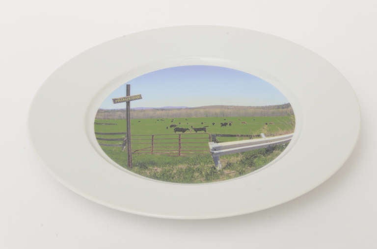 This fine porcelain charger/serving plate is a limited edition and numbered on the back is 79/300. Great imagery of rural farm fields of upstate NY. It is from the collection entitled