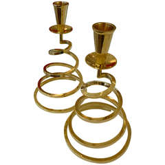 Vintage Beautiful Pair of Spiral Polished Brass Candlesticks / SATURDAY SALE