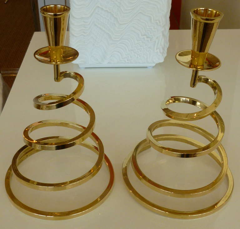 Beautiful Pair of Spiral Polished Brass Candlesticks / SATURDAY SALE 3