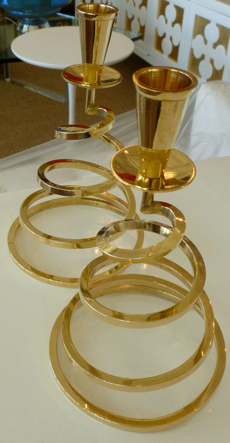 Beautiful Pair of Spiral Polished Brass Candlesticks / SATURDAY SALE 4