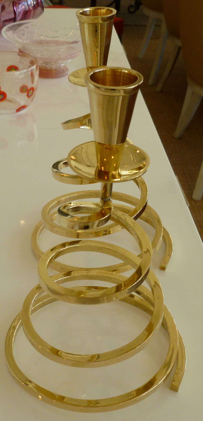 American Beautiful Pair of Spiral Polished Brass Candlesticks / SATURDAY SALE