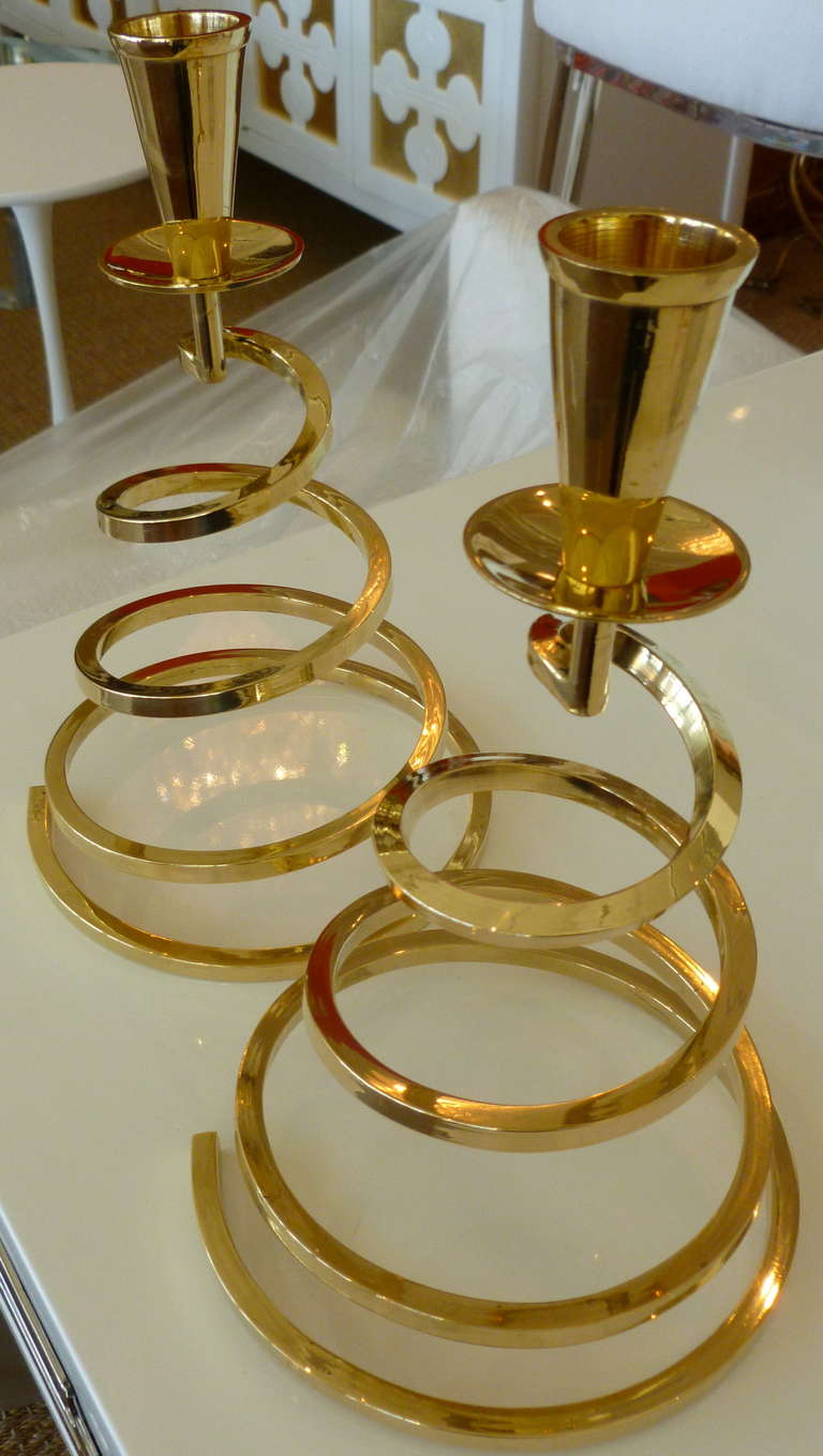 Beautiful Pair of Spiral Polished Brass Candlesticks / SATURDAY SALE 2