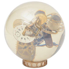 Fantastic Vintage Embedded Gear and Clock Part Round Lucite Sculpture 7