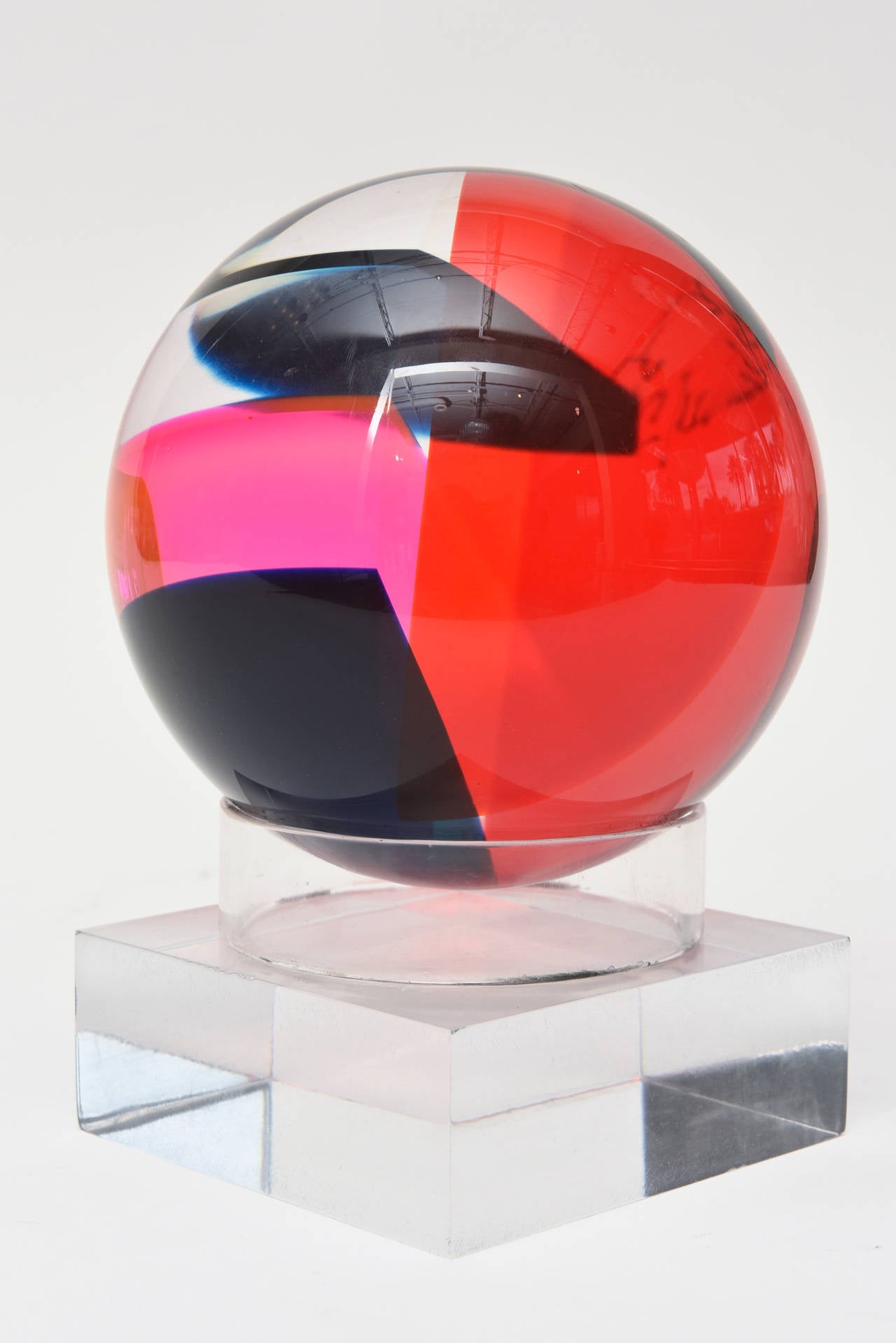 American Signed Vasa Lucite Ball Sculpture