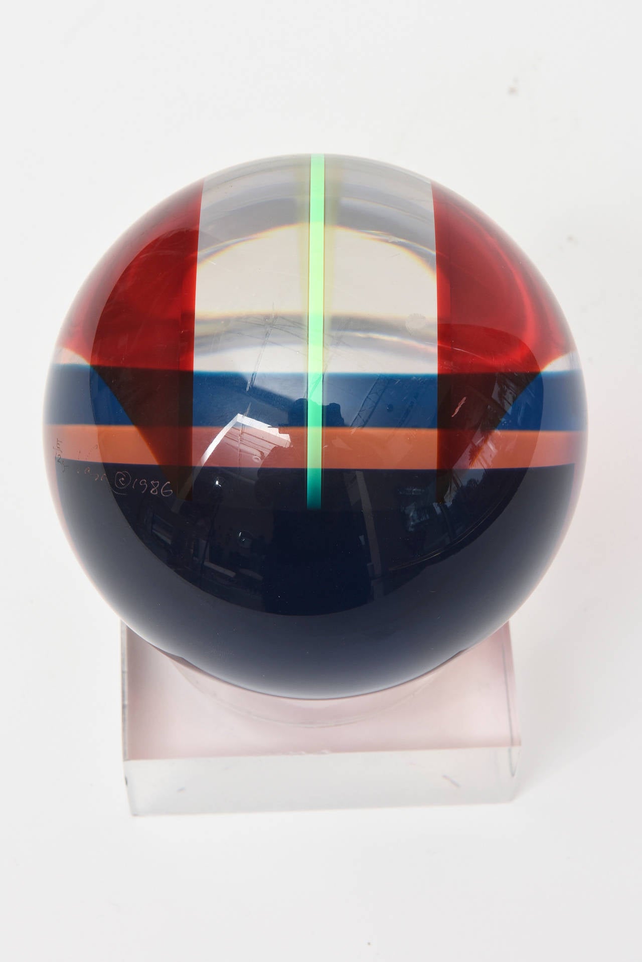 Late 20th Century Signed Vasa Lucite Ball Sculpture