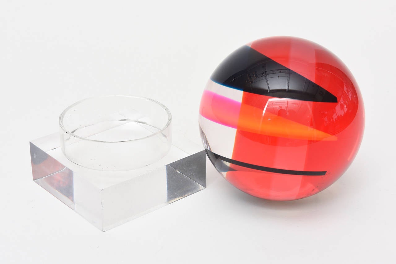 Signed Vasa Lucite Ball Sculpture 3