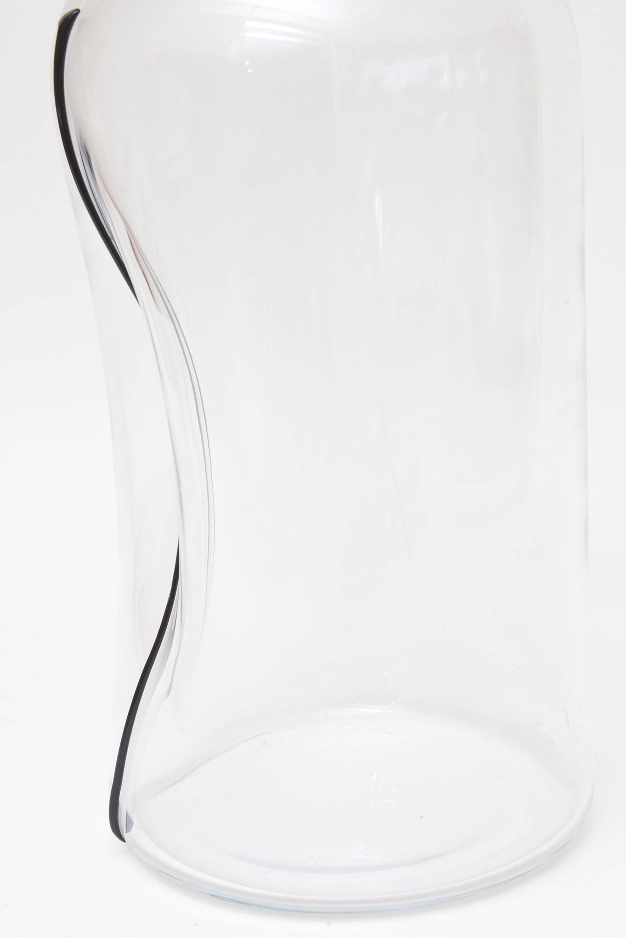 Blown Glass Italian Murano Barbini Monumental Glass Vase with Black Glass Stripe 