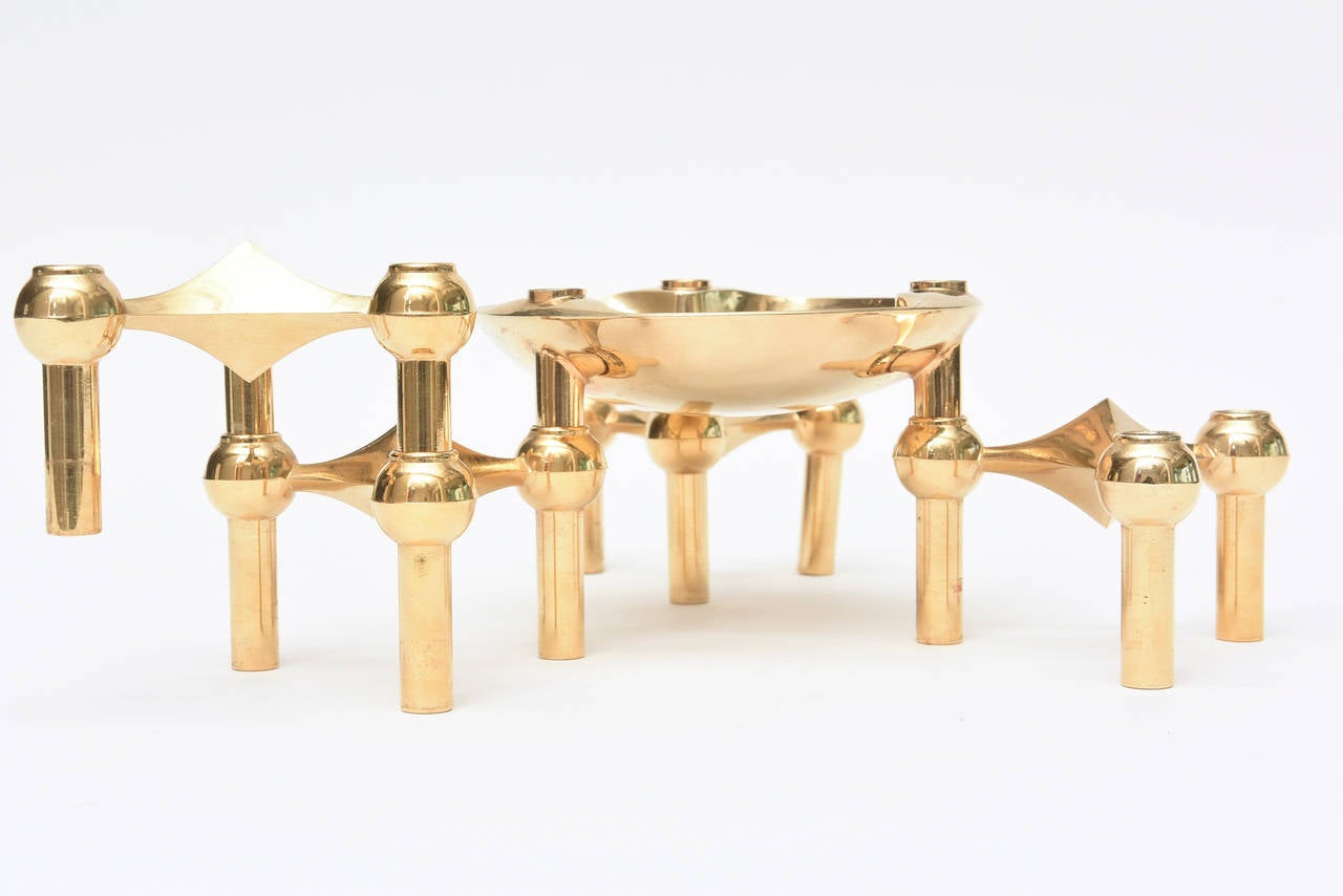 Fritz Nagel Sculptural Brass Candlesticks or Candelabra Centerpiece In Good Condition In North Miami, FL