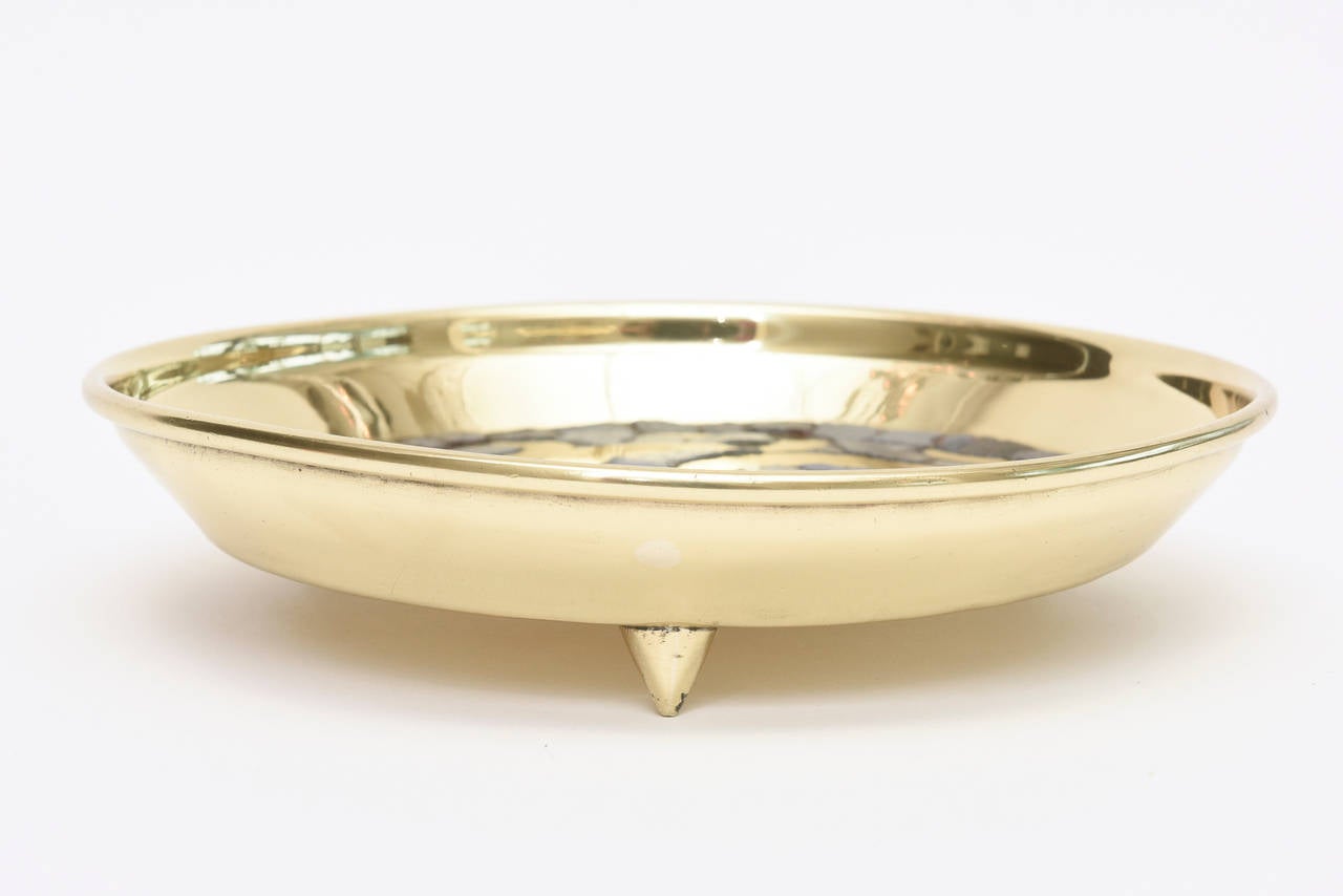 Mid-Century Modern Signed Salvador Teran Polished Brass and Mosaic Glass Bowl or Tray