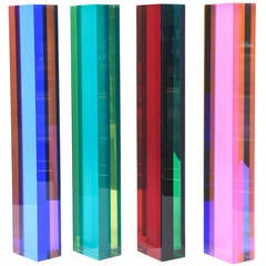 Set of Four Signed Vintage Vasa Column Lucite Tower Sculptures