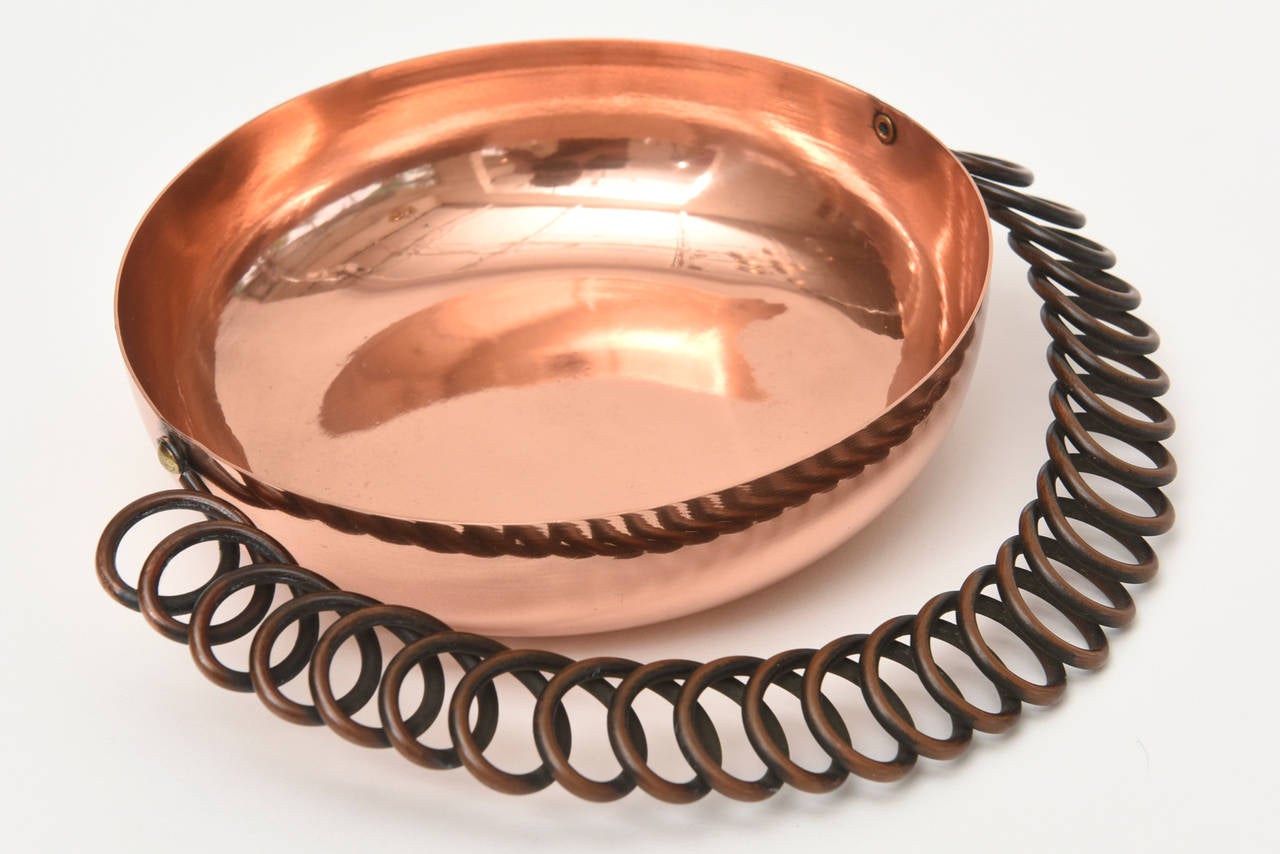 Signed Rebajes Mexican Polished Copper and Looped Metal Sculptural Bowl 3