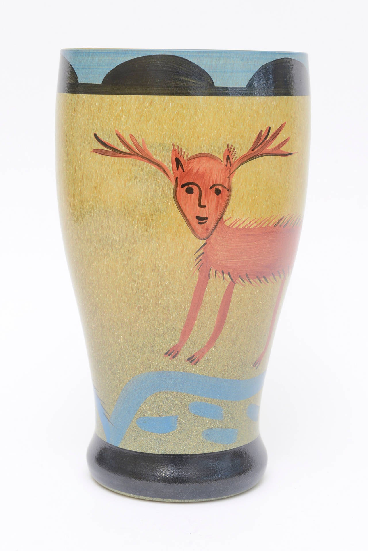 Modern Ulrica Hydman Vallien for Kosta Boda Primitive Painted Glass Vase