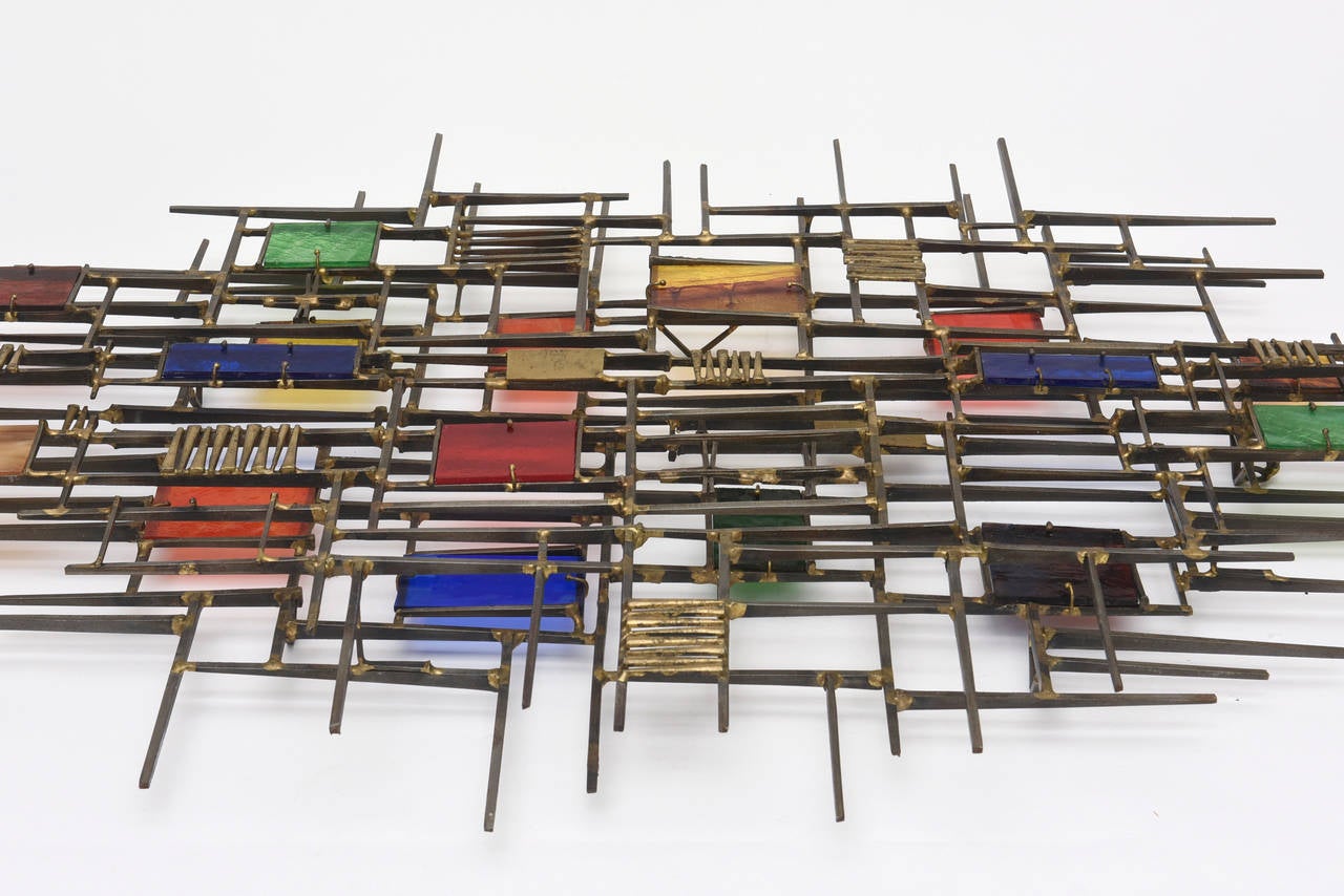 Brutalist Spectacular Rare Nail and Glass Wall Sculpture