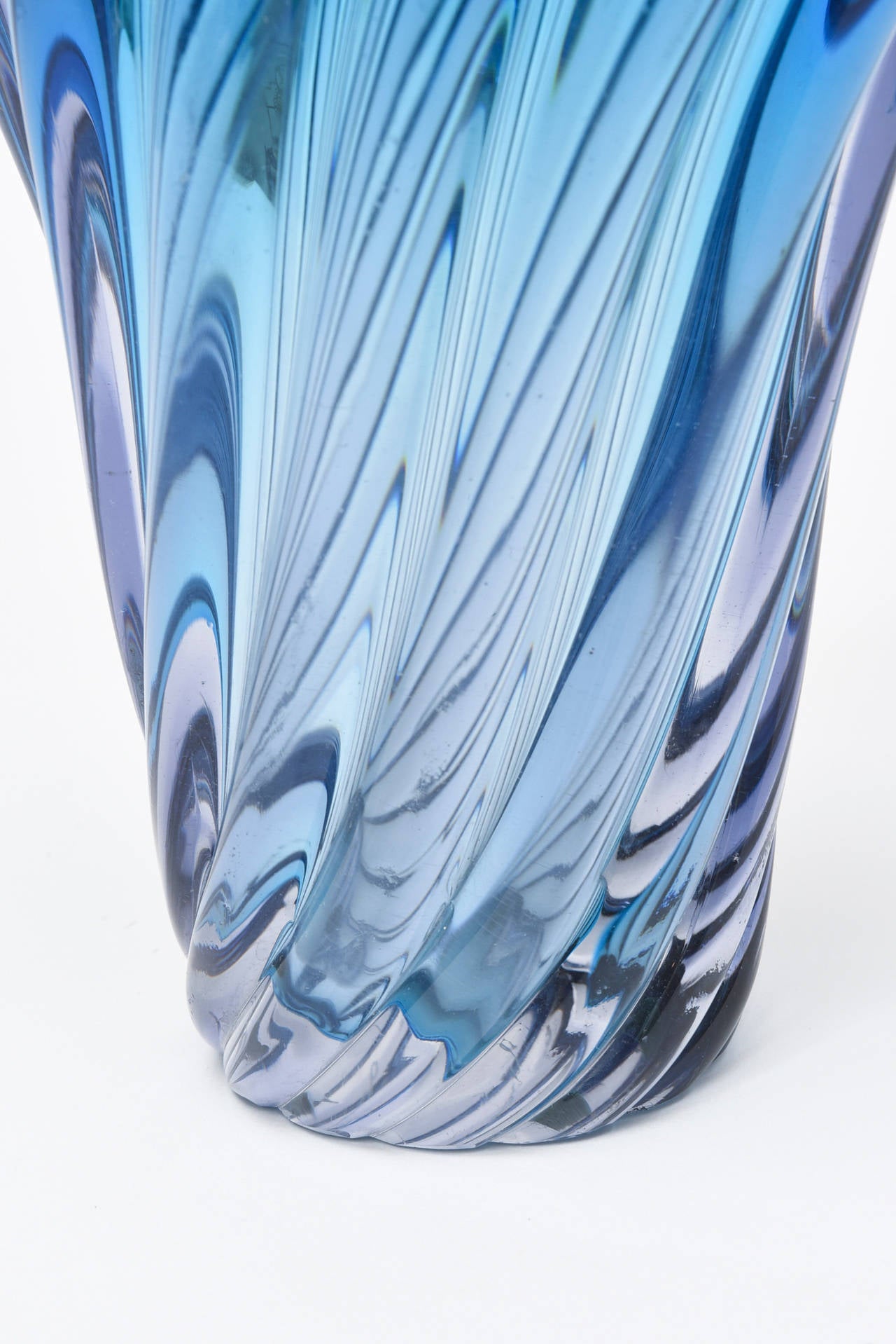 Sapphire Blue Italian Murano Swirled Glass Vase, Signed Seguso 1