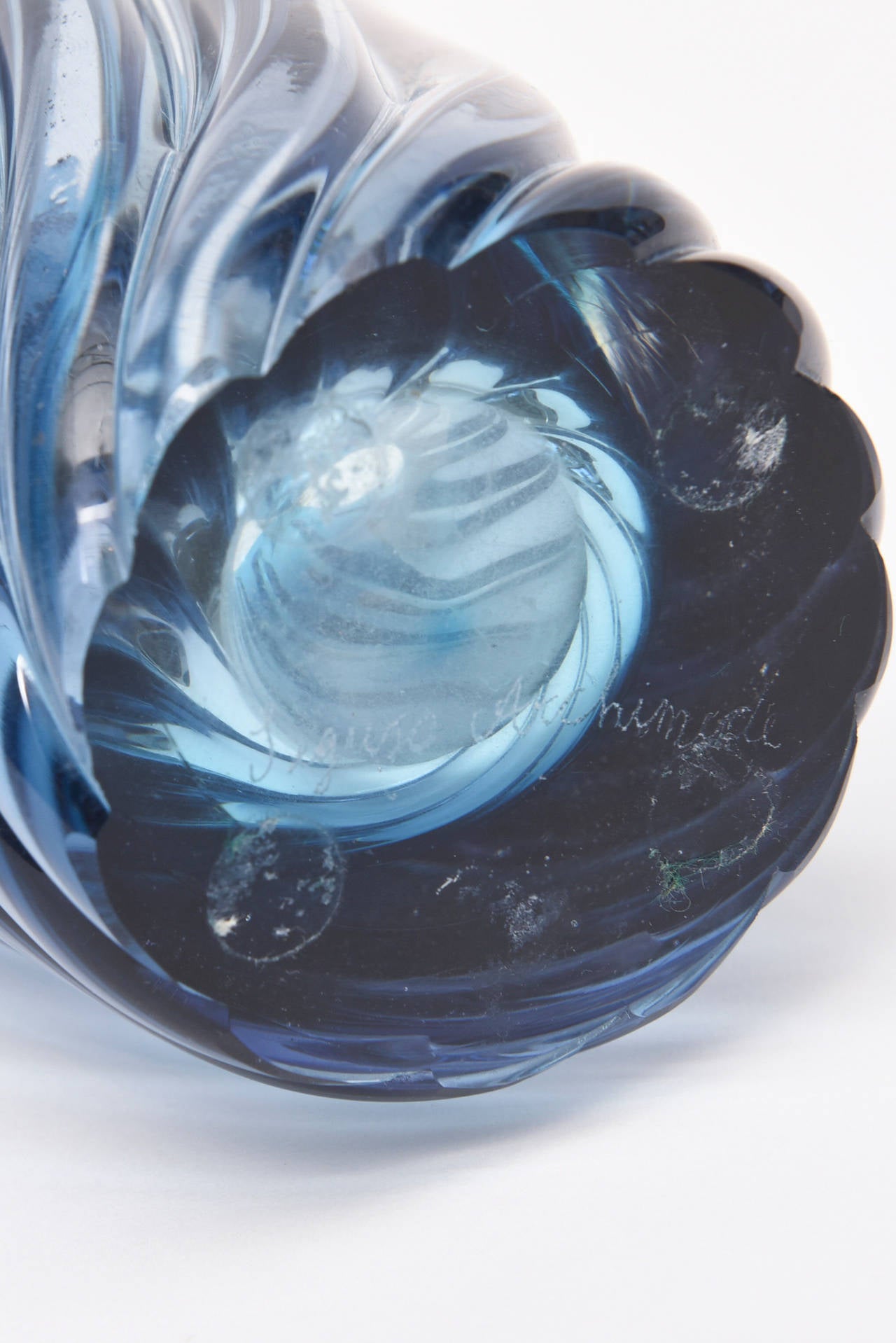 Sapphire Blue Italian Murano Swirled Glass Vase, Signed Seguso 2