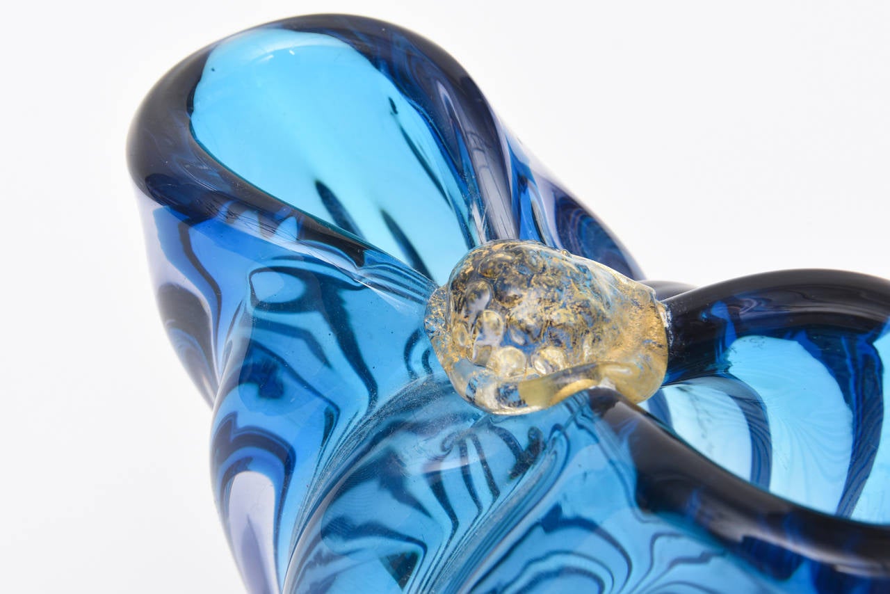 Sapphire Blue Italian Murano Swirled Glass Vase, Signed Seguso 3