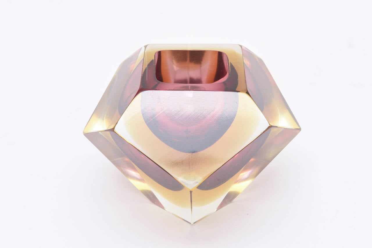 Italian Murano Diamond Faceted Glass Mandruzzato Small Sommerso Bowl