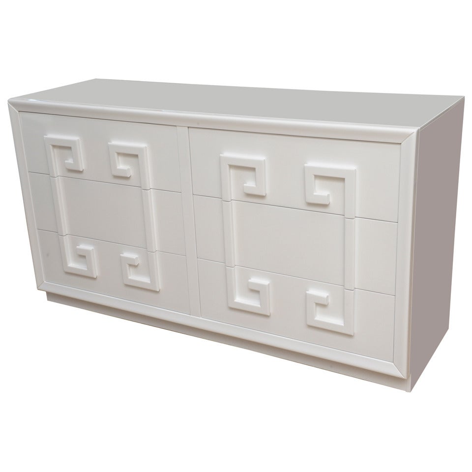 Kittinger Style White Lacquered Wood Greek Key Dresser