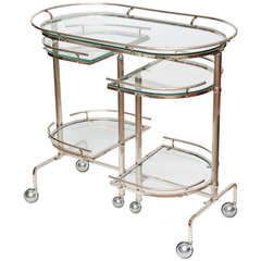 Amazing Tiered and Swivel Nickel Silver and Glass Italian Bar Cart/ SAT.SALE