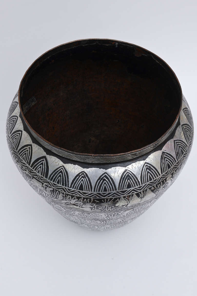 Mid-20th Century Amazing Art Deco Egyptian Revival Silver Overlay Over Iron Vessel