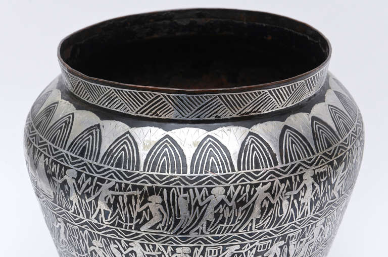 Amazing Art Deco Egyptian Revival Silver Overlay Over Iron Vessel 2