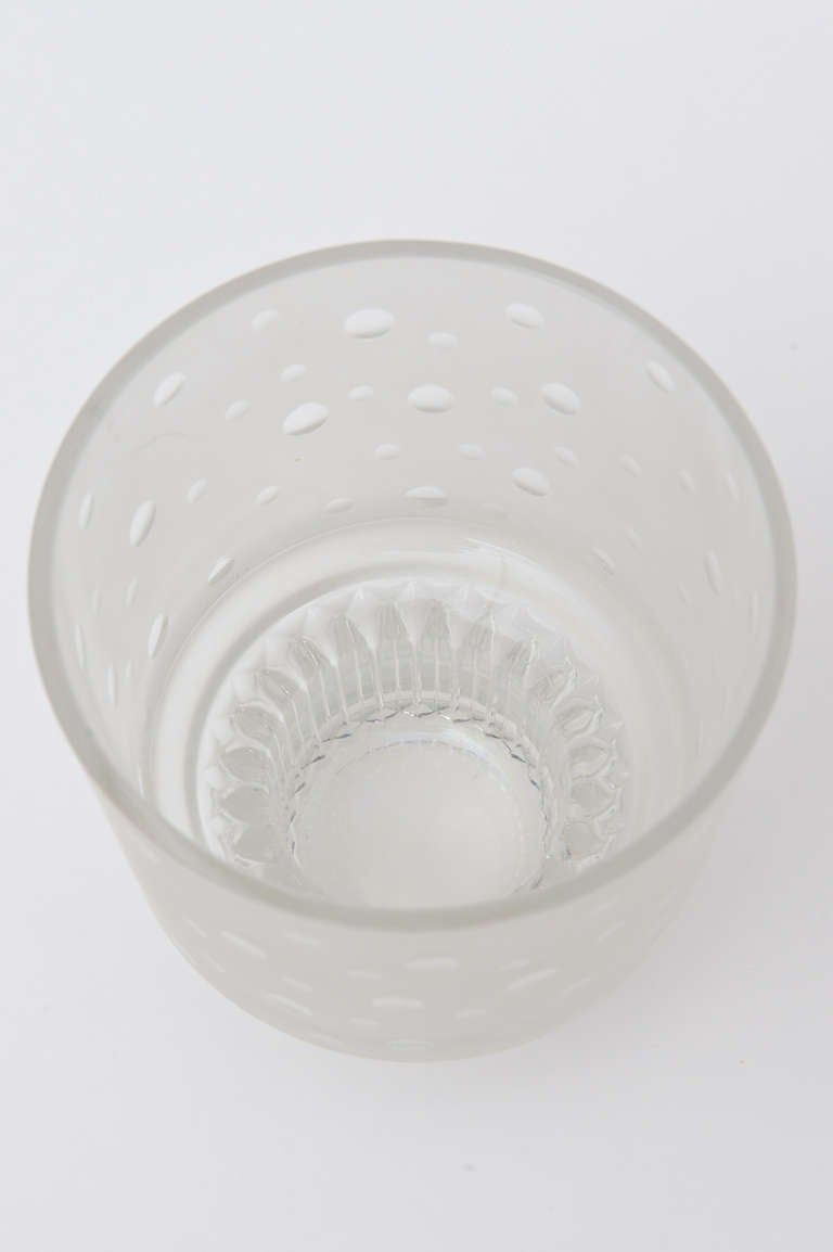 Etched Glass Circular Dotted Vase or Ice Bucket Barware Vintage 1