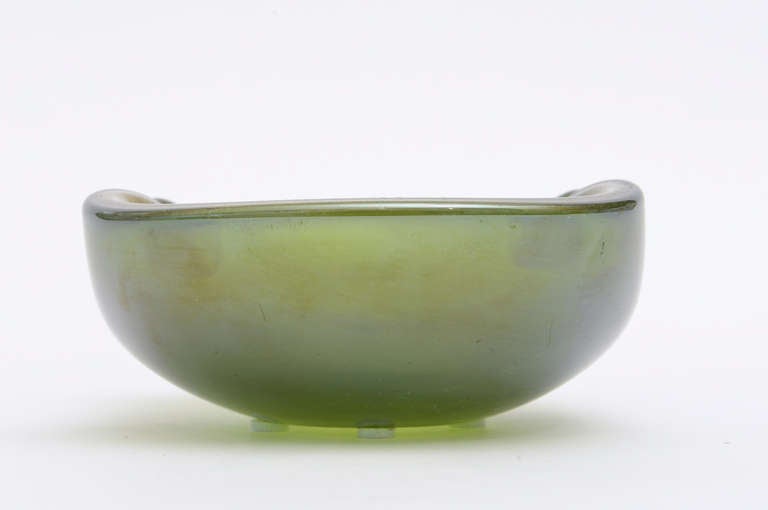 Murano Seguso Gold Iridescent Aventurine Glass Bowl Mid-Century Modern 1