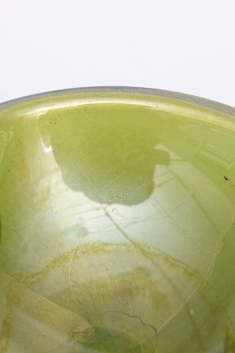 Murano Seguso Gold Iridescent Aventurine Glass Bowl Mid-Century Modern 3