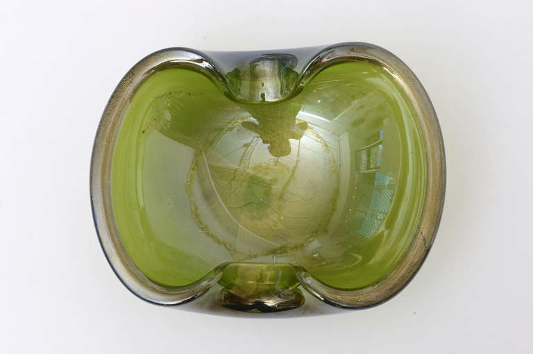 Murano Seguso Gold Iridescent Aventurine Glass Bowl Mid-Century Modern ...