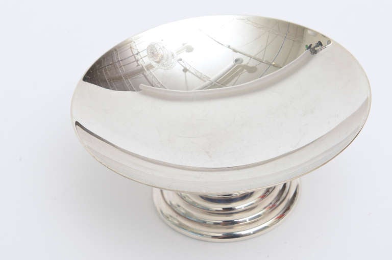 Signed French Jean Puiforcat Silver- Plate and Lapis Tazza Small Bowl In Excellent Condition In North Miami, FL