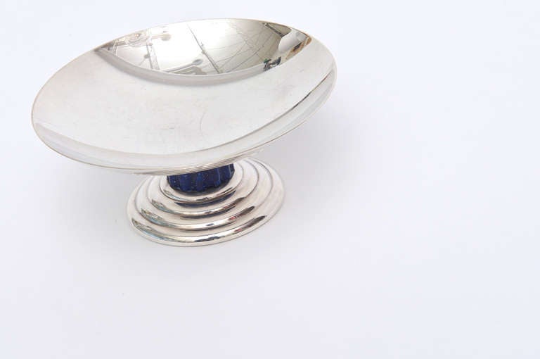 Signed French Jean Puiforcat Silver- Plate and Lapis Tazza Small Bowl 2