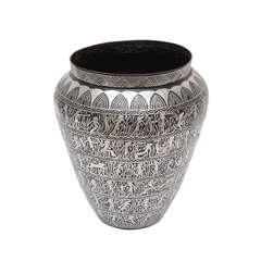 Amazing Art Deco Egyptian Revival Silver Overlay Over Iron Vessel