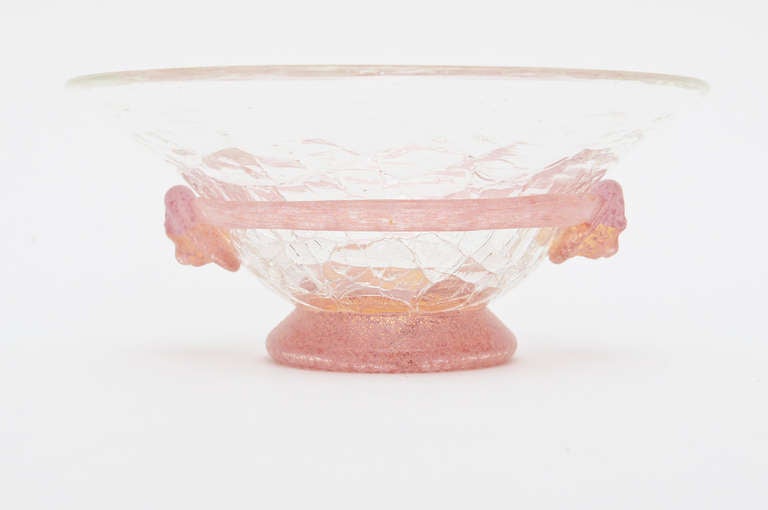 Italian Murano Crackled Glass Bowl with Pate de Ver Look In Excellent Condition In North Miami, FL