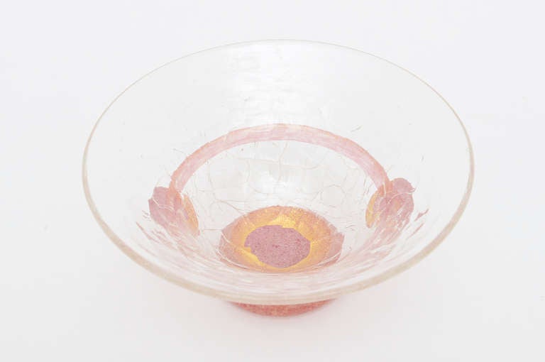 Murano Glass Italian Murano Crackled Glass Bowl with Pate de Ver Look