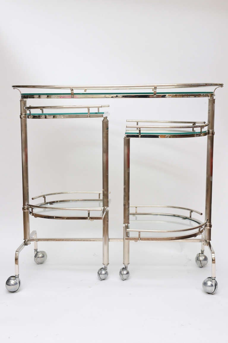 Modern Amazing Tiered and Swivel Nickel Silver and Glass Italian Bar Cart/ SAT.SALE