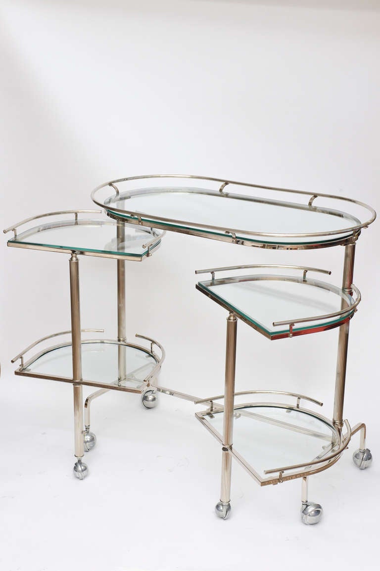 Mid-20th Century Amazing Tiered and Swivel Nickel Silver and Glass Italian Bar Cart/ SAT.SALE
