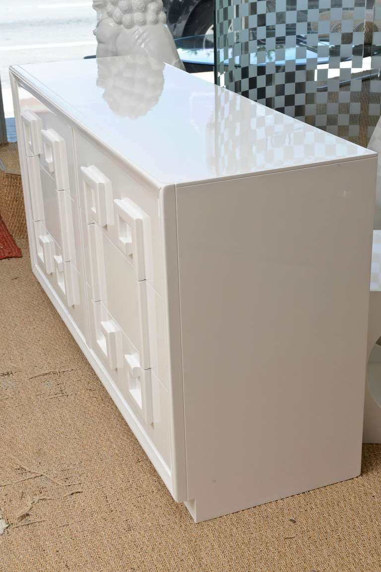 Greek Revival Kittinger Style White Lacquered Wood Greek Key Dresser