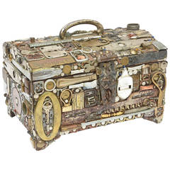 Signed One of Kind Sculptural Mixed Metal and Mixed-Media Lidded Box 12