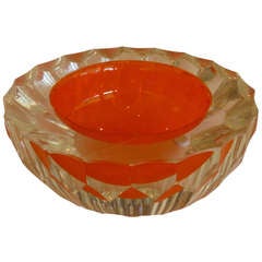 Italian Murano Diamond Faceted Clear&Hermes Orange Glass Bowl